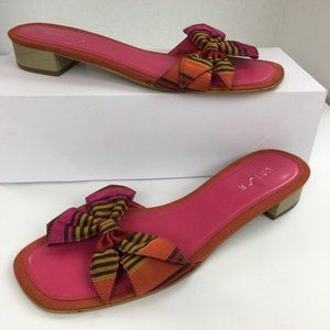Unisa Carissa plaid fabric bow slide pink orange sandal leather sole 8.5 NEW.…